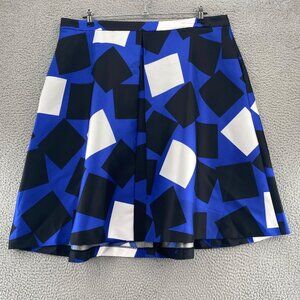 Lane Bryant Skirt Women 24 Plus Blue Geometric Flared Pleated Midi Satin Casual
